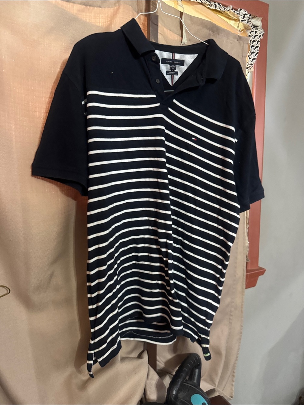 Tommy Hilfiger Navy & White Horizontal Stripe Polo
